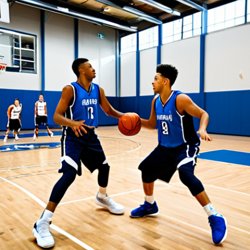 Home 24 Pick-and-Roll Action**
"A dynamic basketball scene depicting a pick-and-roll play in action, fully clothed athletes in a professional basketball game, the ball-handler driving to the basket after receiving a screen, the screener rolling towards the hoop, appropriate attire, basketball court setting, action shot, perfect anatomy, correct proportions, safe for work, family-friendly, professional sports photography, high quality, dramatic lighting, fully clothed."
**