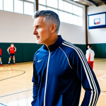 Coaching Session**

"A basketball coach in a fully clothed, professional athletic tracksuit, reviewing game footage on a large screen with his team in a brightly lit gymnasium, appropriate attire, safe for work, perfect anatomy, correct proportions, natural pose, team members are attentive, family-friendly, high quality."

**