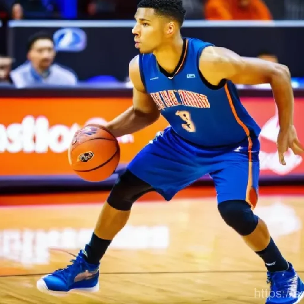 농구의 역사와 발전 과정 - **Prompt:** A highly athletic male basketball player, in his mid-20s, showcasing extreme versatility...