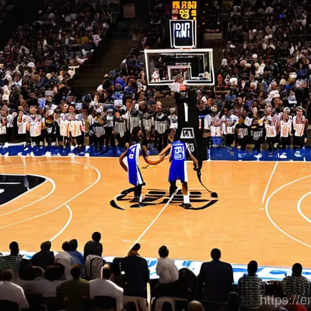 농구 경기 중 심판과의 소통법 - **"The Referee's Multitasking Challenge"**
A high-angle, dynamic shot from behind a focused male...