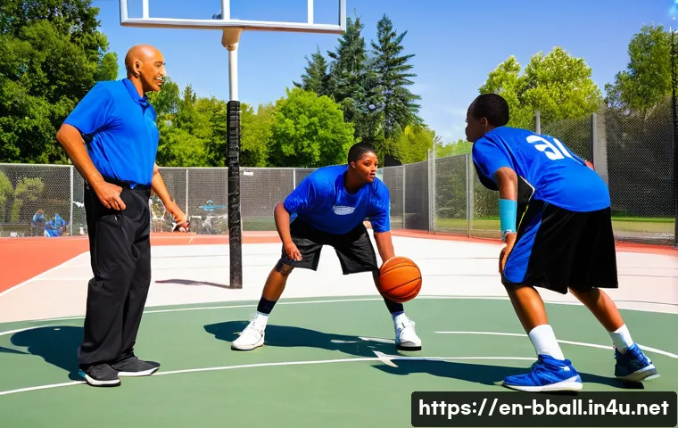 농구 리그 참여 조건 - A vibrant outdoor basketball league scene featuring diverse adult players in age-specific uniforms: ...
