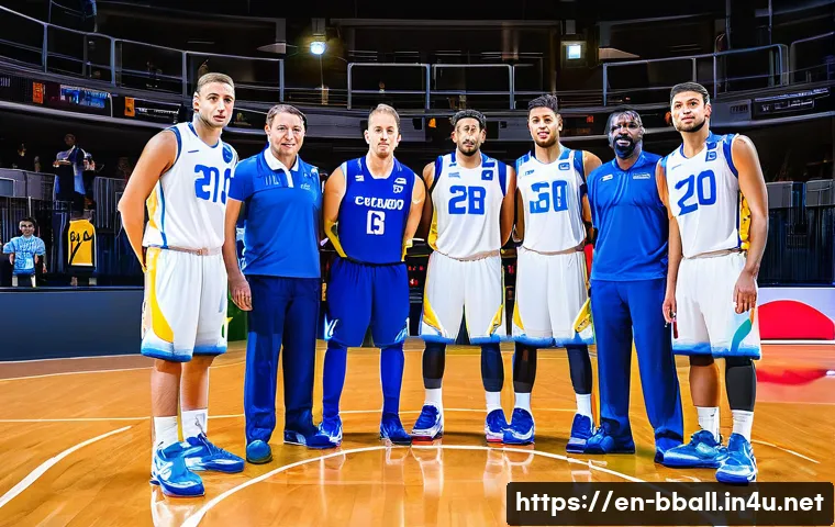 농구 국제 경기 규칙 - A dynamic international basketball game scene on a regulation FIBA court measuring 28 by 15 meters, ...