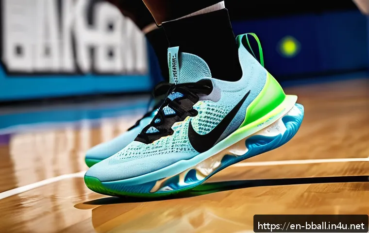 농구공 메이커별 특징 - A dynamic close-up shot of a modern basketball shoe midsole showcasing advanced cushioning technolog...