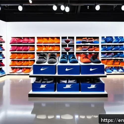 농구화 세일 정보 - A dynamic basketball retail store interior showcasing a wide selection of discounted basketball shoe...